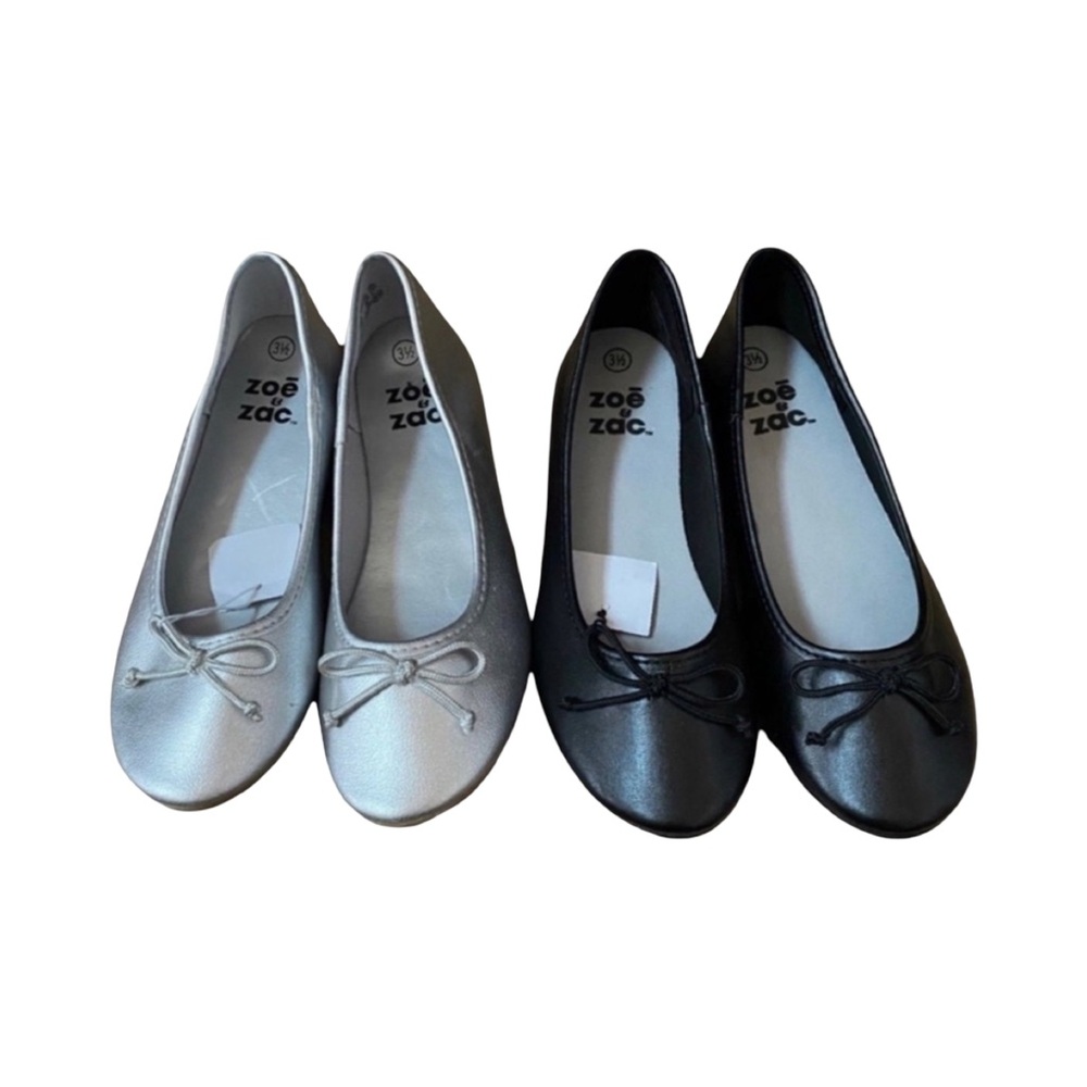 NWT Zoe & Zac Ballet Flats Set | Silver & Black | Girls Size 3.5 Shoes